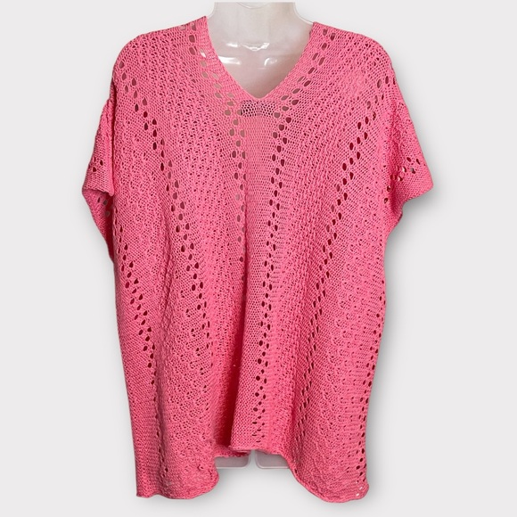 WOODEN SHIPS Cotton Pink Open Knit Sweater Size Medium/Large Beachy Summer - Picture 3 of 5